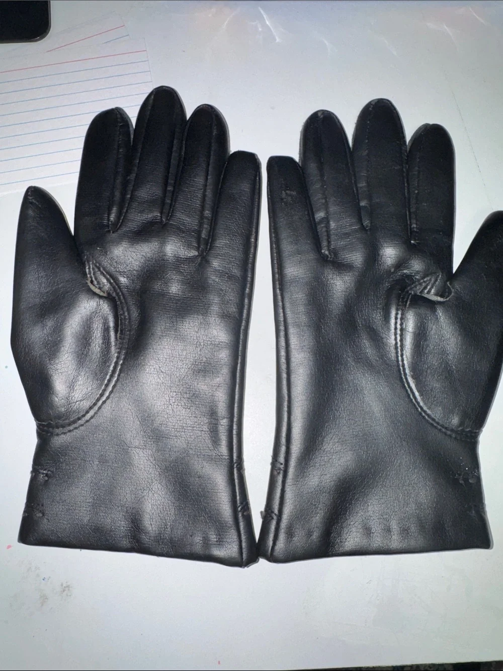 Vintage Black Vinyl Lined Gloves with Decorative Stitching (1968)